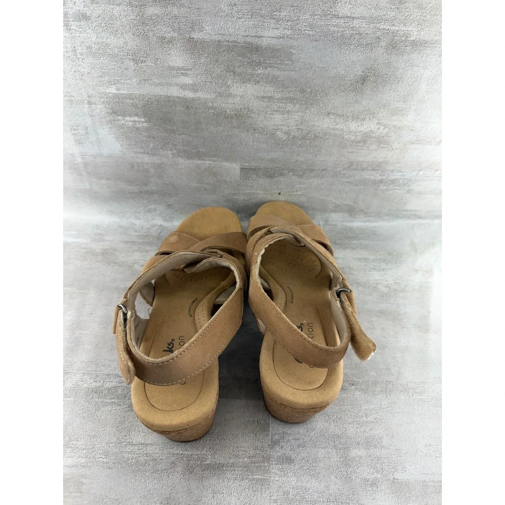 Clarks Collection Tan Nubuck Cork Wedge Platform Sandals Women Sz 7M